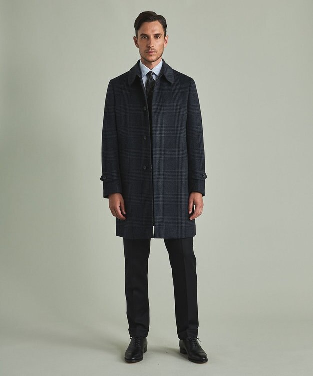 GOTAIRIKU アンゴラビーバー ステンカラーコート ライトグレー系4(格子)