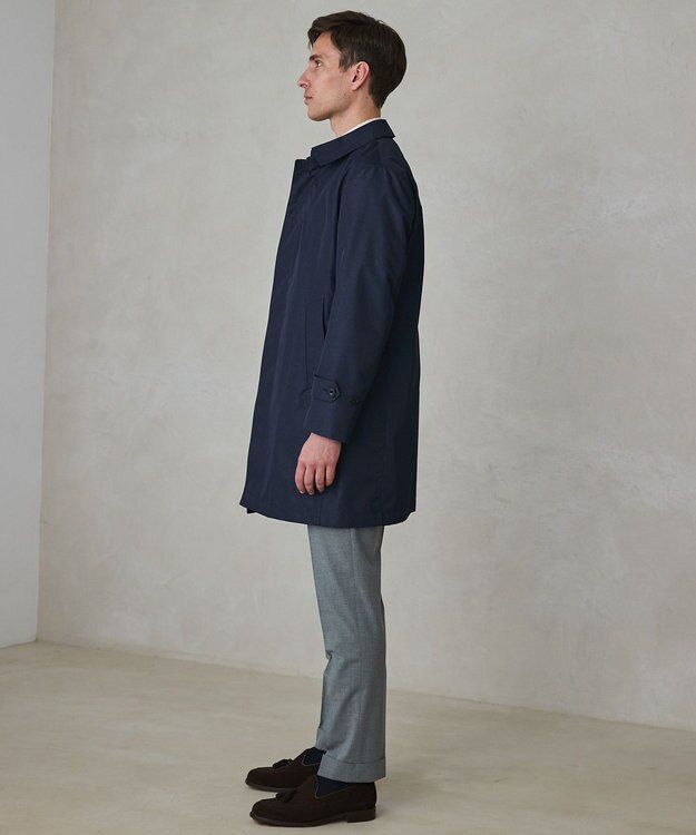 GOTAIRIKU ダウンライナー装着可【半裏仕様】メランジシャンブレー ステンカラースプリングコート ダルブルー系