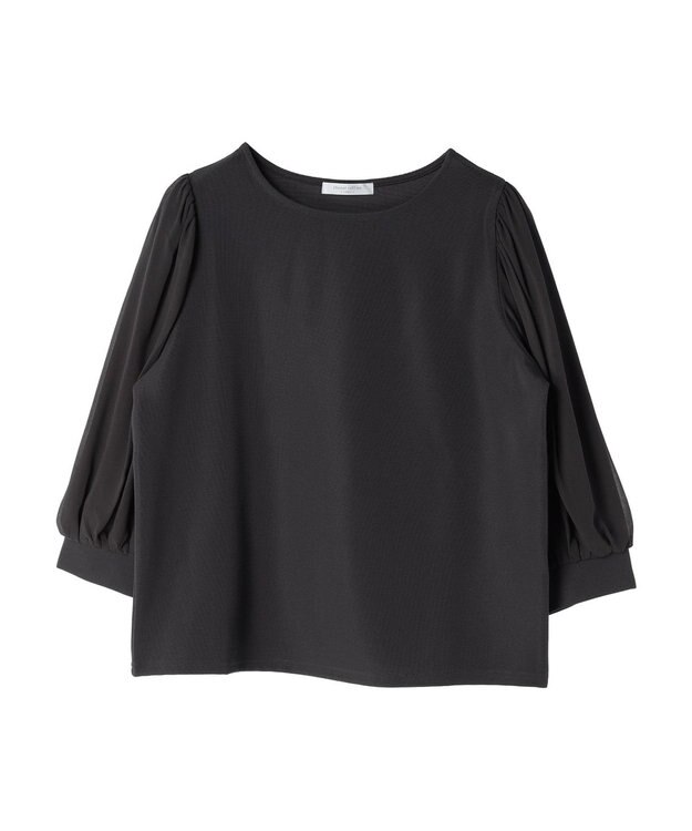 Green Parks 袖異素材使いリップルプルオーバー Charcoal Gray