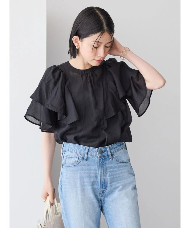 AMERICAN HOLIC 接触冷感シアーフリルブラウス Black