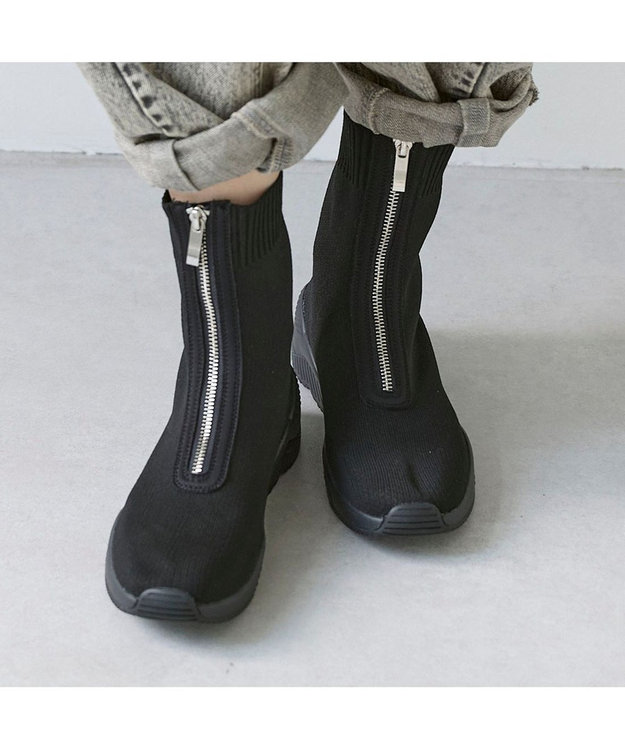 MODE ET JACOMO <carino>フロントジップニットブーツ ブラック