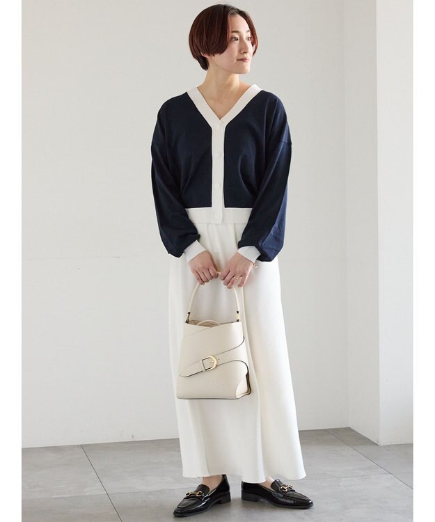 Te chichi 14G綿ポリVネックカーディガン ネイビー