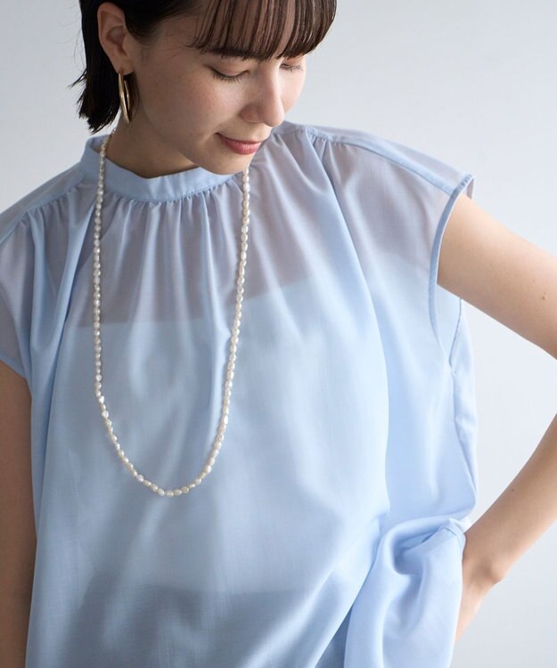 UNFILO シアー2WAYブラウス サックス