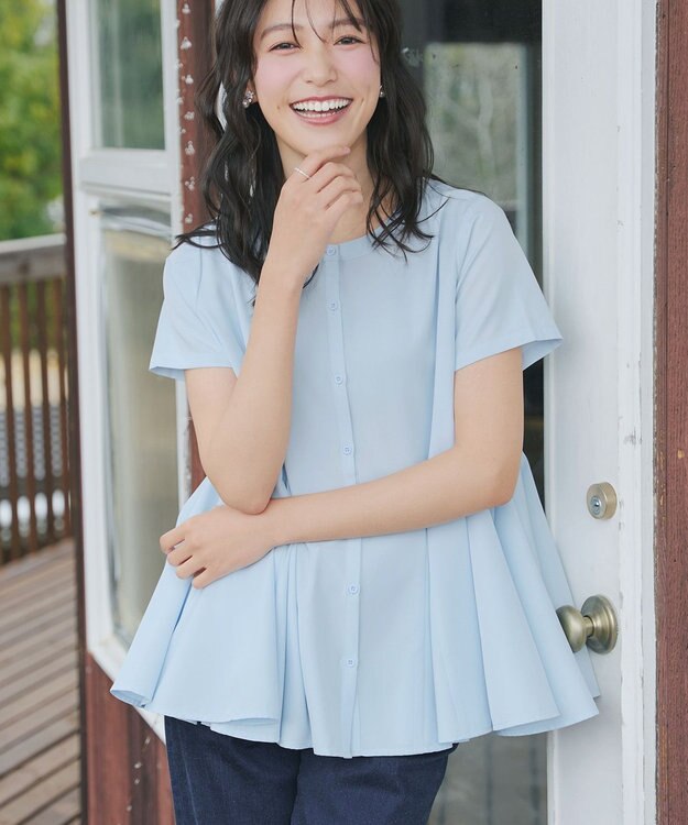 Tiaclasse ボリュームフレアブラウス サックス