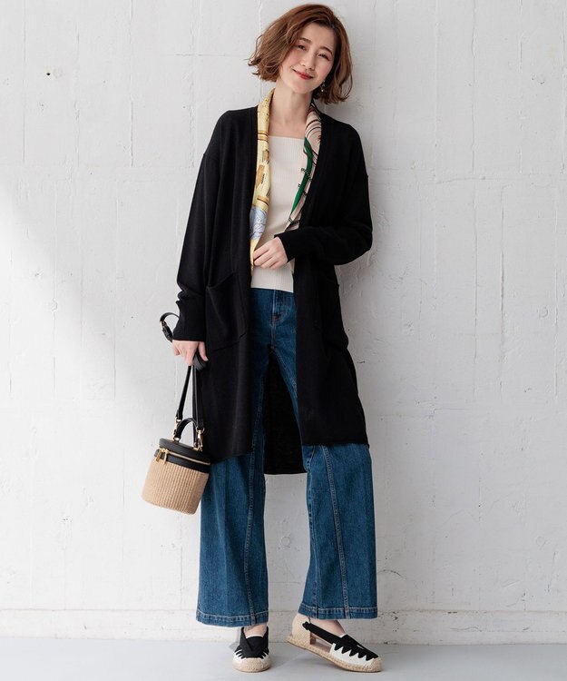 23区 【洗える】リネンシルクブレンド カーディガン ブラック系