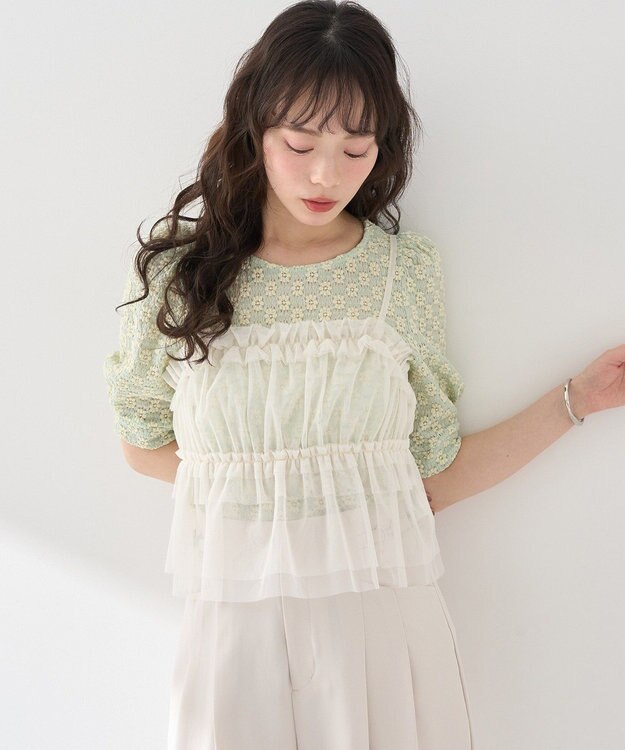 earth music&ecology ＳＥＴ２点フラワープルオーバー＋チュールビスチェ Mint