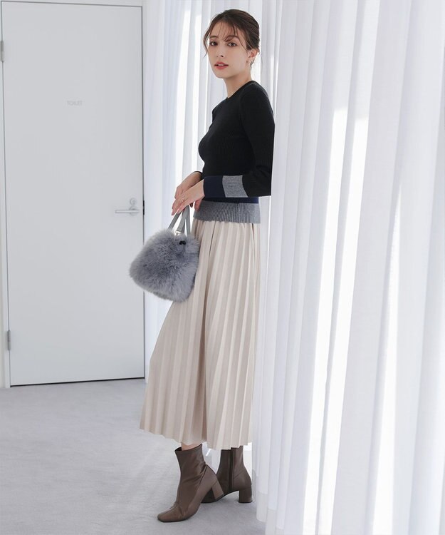 Tiaclasse 【洗える】マルチ配色ニットトップス ブラック