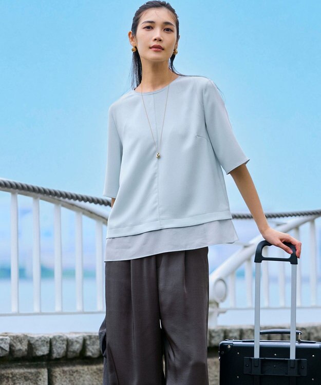 23区 【Oggi9月号掲載/撥水加工】スムースサテン タック ワイド パンツ グレー系