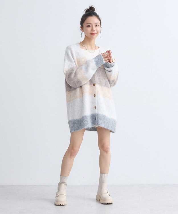 earth music&ecology グラデーション起毛ニットカーディガン Beige