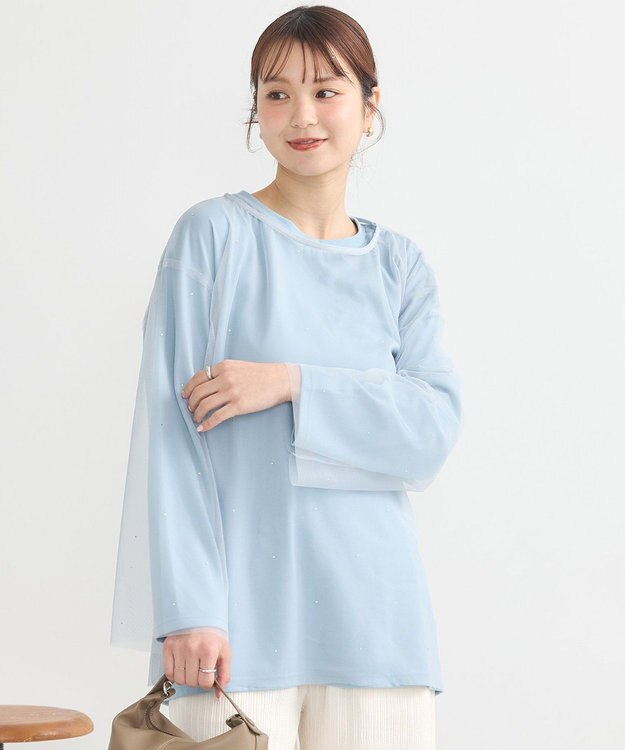 earth music&ecology ラインストーンチュールドッキングプルオーバー Grayish Blue