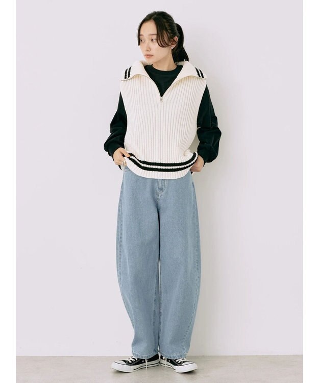 earth music&ecology ハーフジップニットベスト Ivory