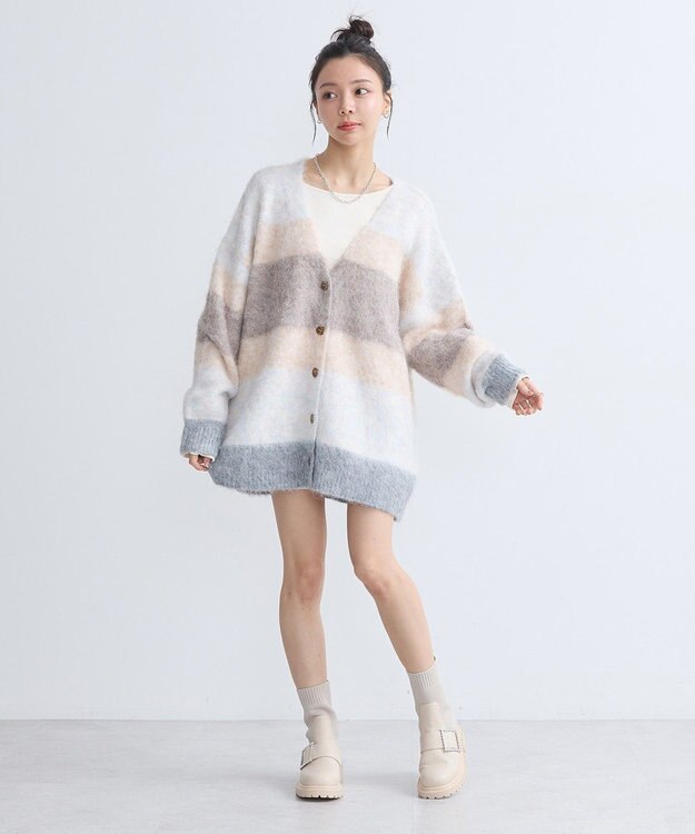 earth music&ecology グラデーション起毛ニットカーディガン Beige