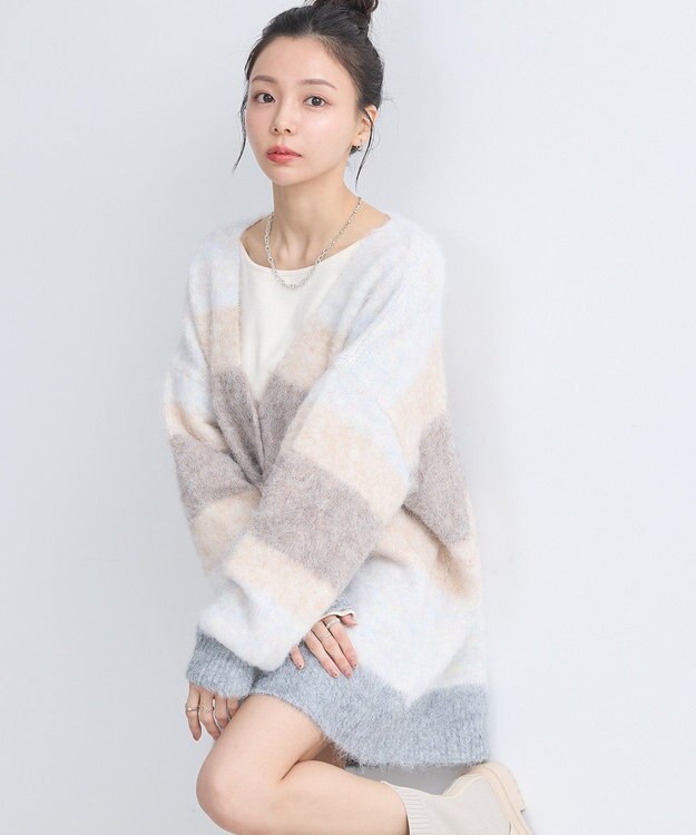 earth music&ecology グラデーション起毛ニットカーディガン Beige