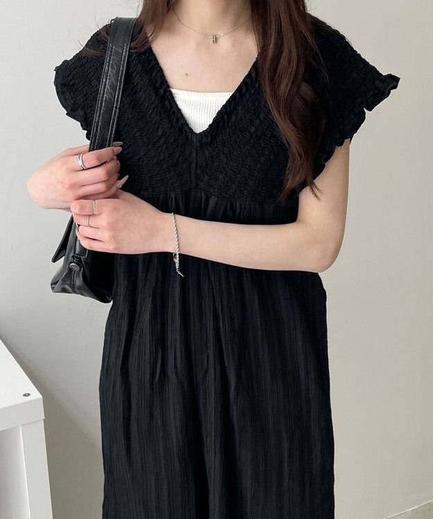 WEGO シャーリングサロペット ブラック