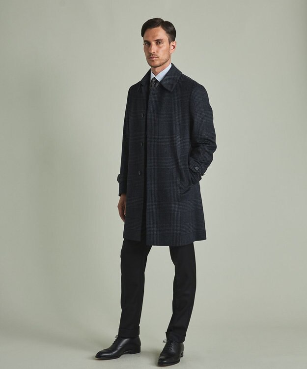 GOTAIRIKU アンゴラビーバー ステンカラーコート ライトグレー系4(格子)