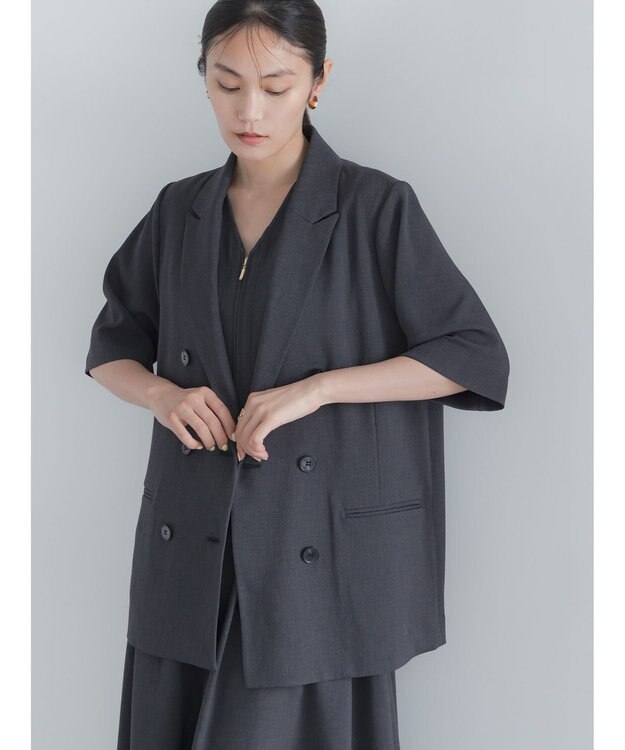 Te chichi ミックスツイルテーラードジャケット(セットアップ可)《2026 SUMMER LOOK item》 チャコールグレー