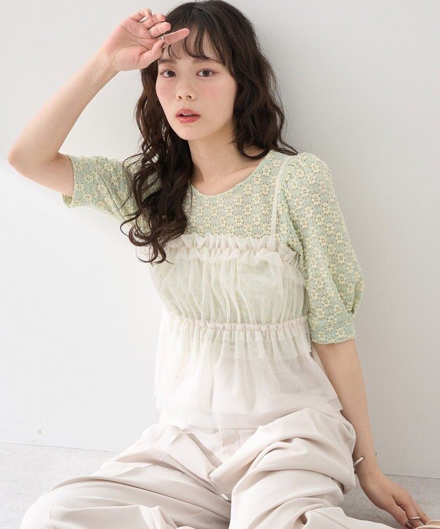 earth music&ecology ＳＥＴ２点フラワープルオーバー＋チュールビスチェ Mint