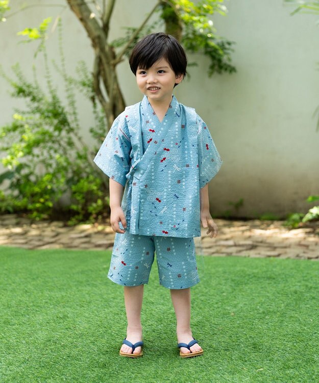 MIKI HOUSE HOT BISCUITS 【ミキハウス】【80-150cm】 金魚・とんぼ和柄の甚平スーツ ブルー