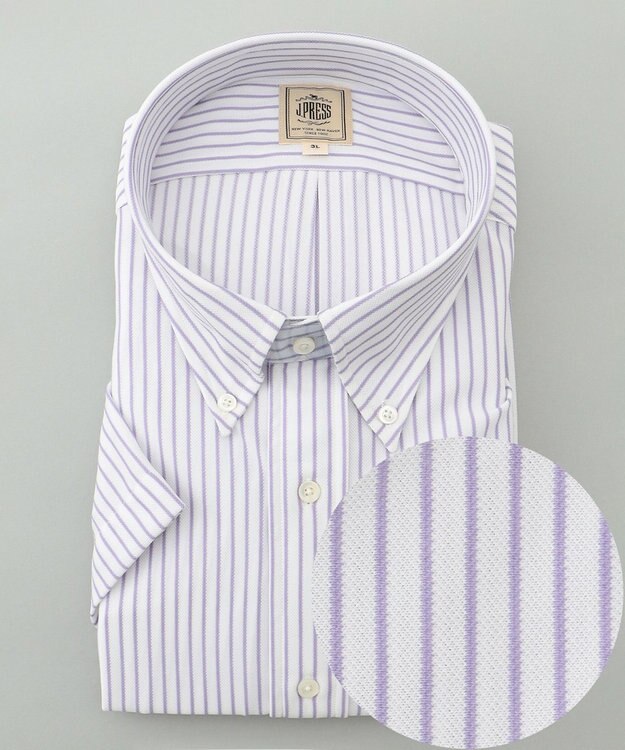J.PRESS MEN 【KING SIZE】【夏に嬉しい高機能】カノコインレイストライプパッチポケット シャツ/B.D. パープル系1