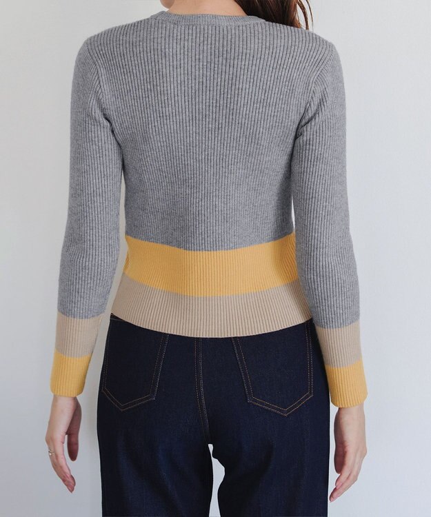 Tiaclasse 【洗える】マルチ配色ニットトップス グレー