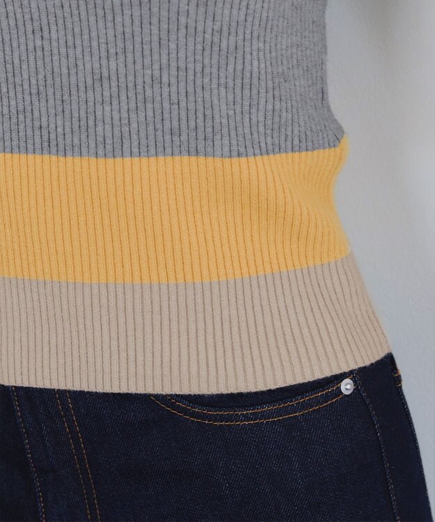 Tiaclasse 【洗える】マルチ配色ニットトップス グレー