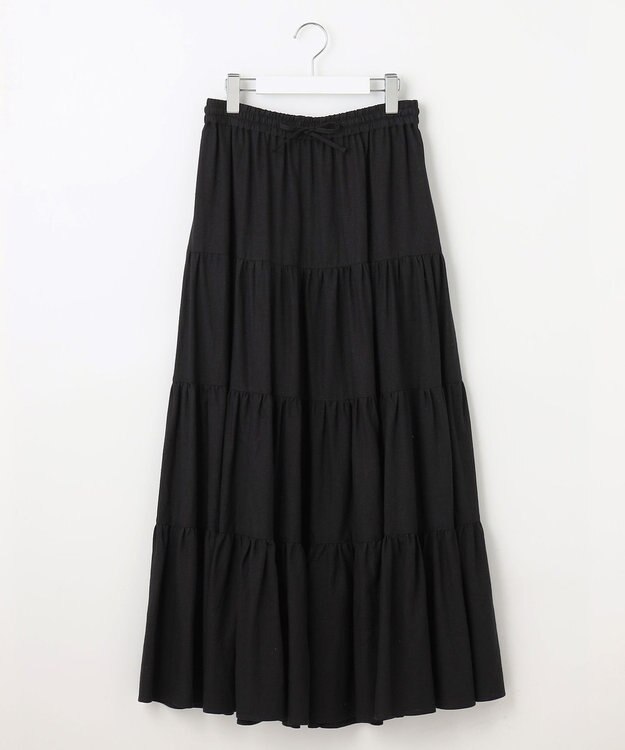 23区 L 【SLOW/一部店舗限定】ブライトリネン  ティアード スカート ブラック系