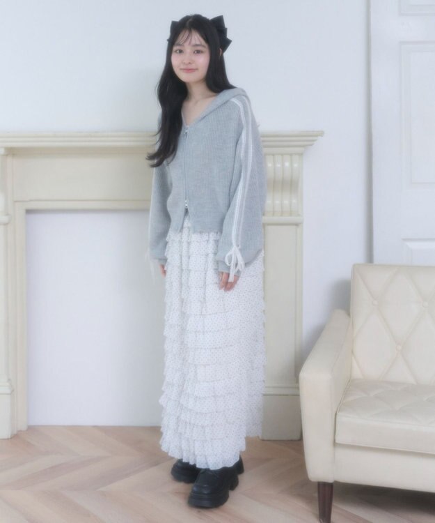 WEGO レースリボンニットパーカー 杢グレー