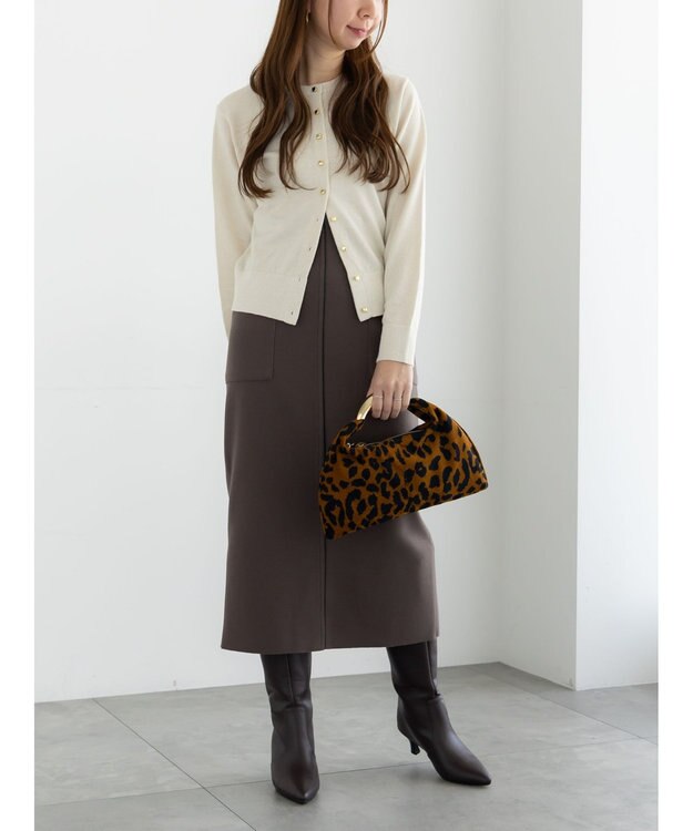 Te chichi メルトンジャージーナロースカート モカ