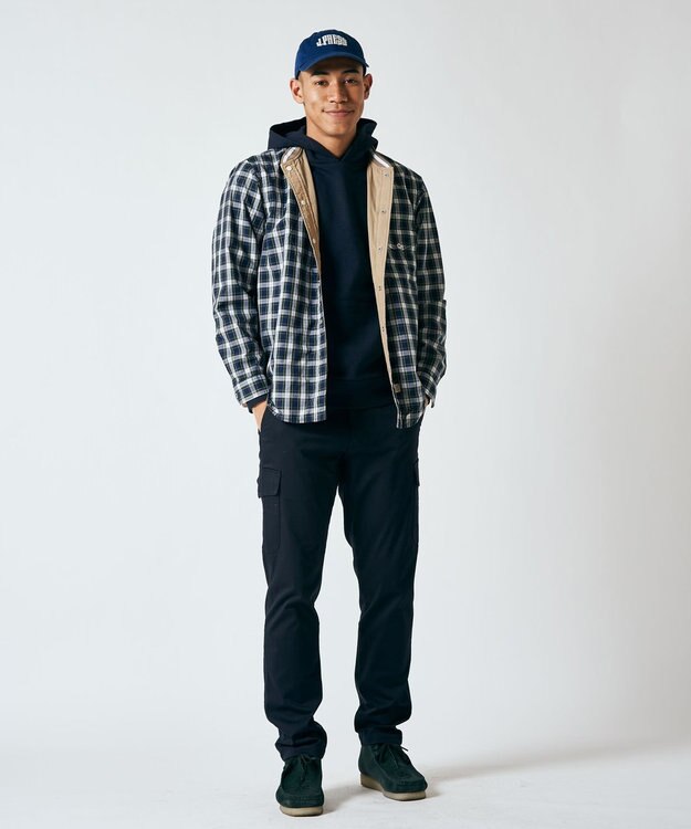 J.PRESS MEN マルチチェック×ナイロンタフタワッシャー リバーシブルシャツ ダークグリーン系3