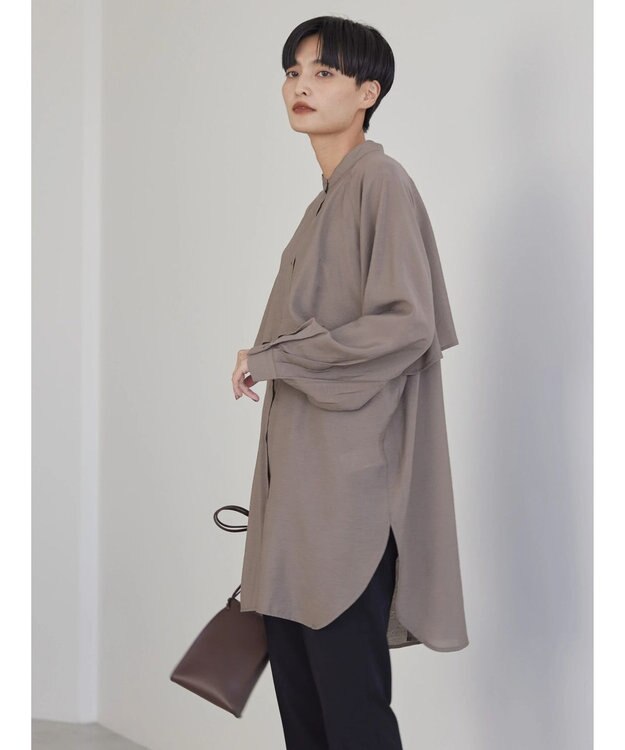 AMERICAN HOLIC バンドカラーフリルシャツチュニック Mocha