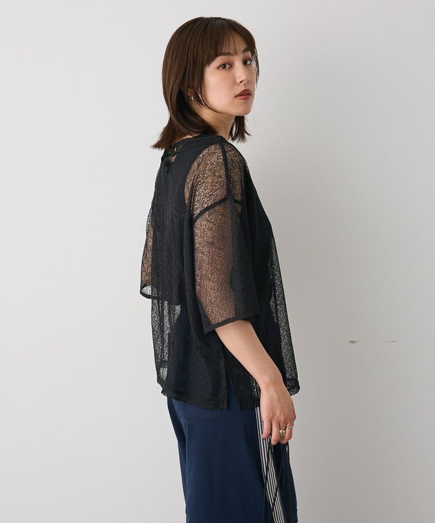 CRAFT STANDARD BOUTIQUE レースワイドTブラウス Black