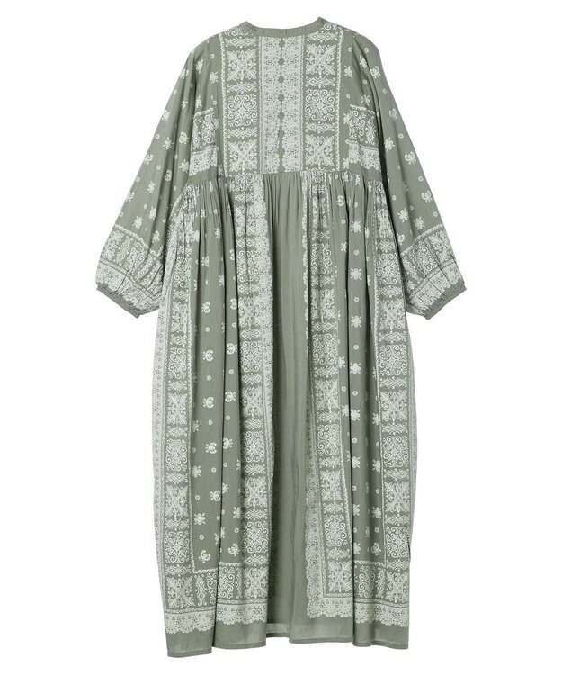 CRAFT STANDARD BOUTIQUE インド綿パネル柄ウエスト切り替えボリュームワンピース Light Green
