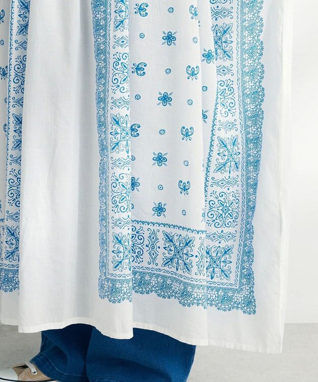 CRAFT STANDARD BOUTIQUE インド綿パネル柄ウエスト切り替えボリュームワンピース Blue