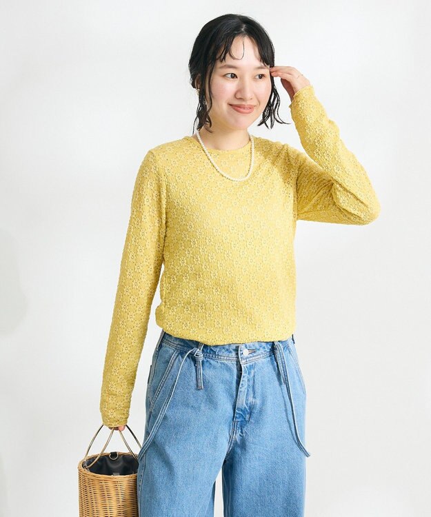 CRAFT STANDARD BOUTIQUE 花柄レースシャーリングプルオーバー Yellow