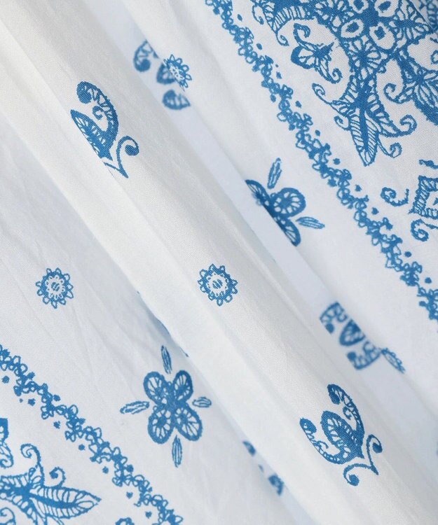 CRAFT STANDARD BOUTIQUE インド綿パネル柄ウエスト切り替えボリュームワンピース Blue