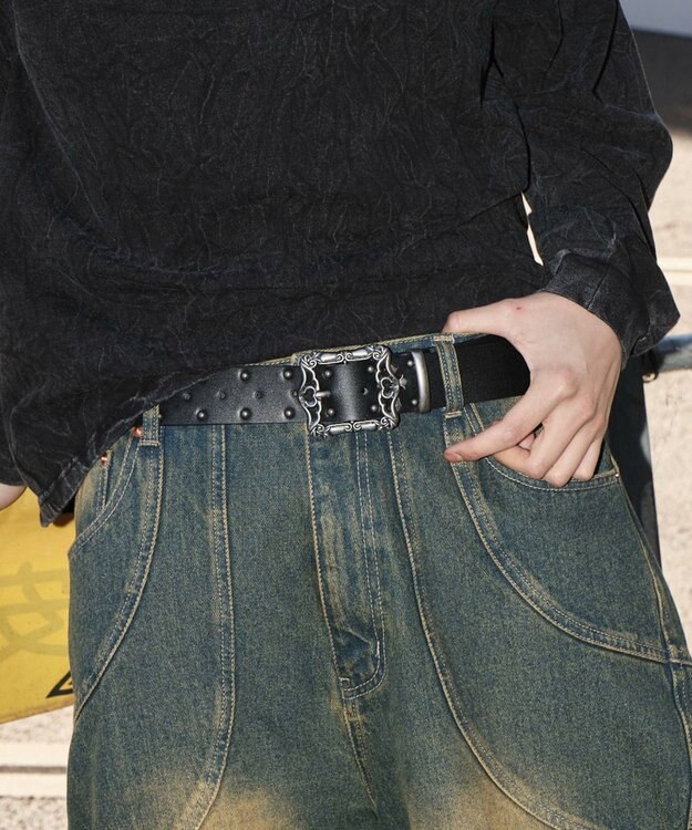 WEGO Mクロスモチーフスタッズベルト ブラック