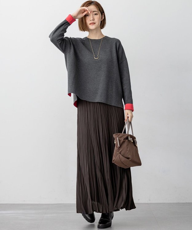 23区 L 【洗える】ダブルフェイス プルオーバー ニット グレー系