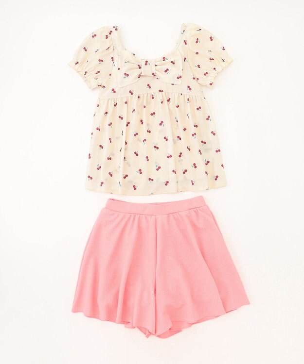 ANY KIDS 総柄 セパレート水着 エクリュ×ピンク（サクランボ）