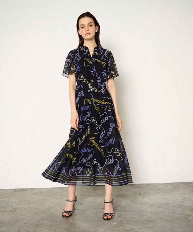 GRACE CONTINENTAL ロープロゴプリントワンピース ブラック