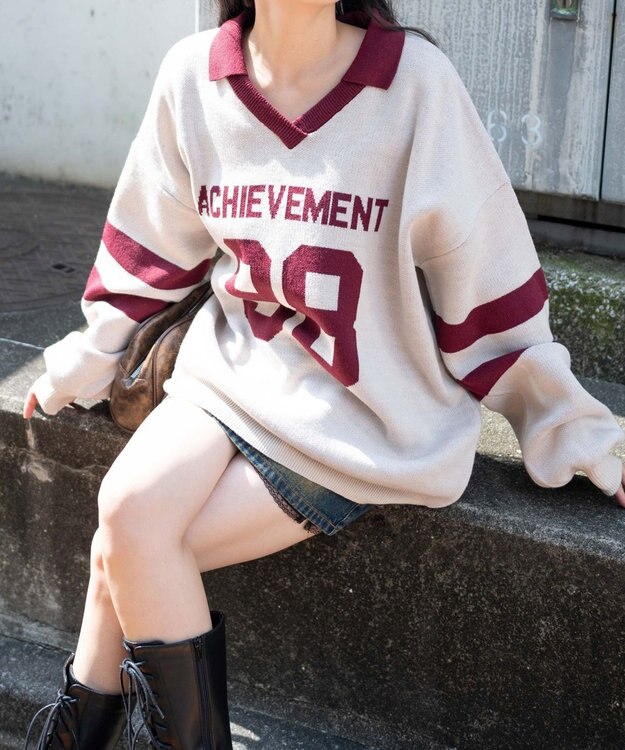 WEGO ナンバリングジャガードニット ワイン