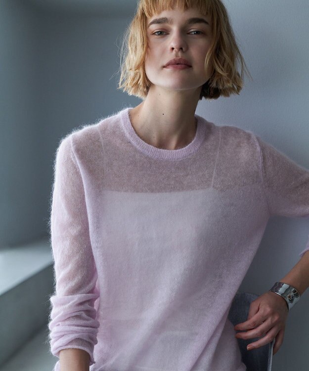 ICB L 【洗える】 シルキーシアーモヘヤ ニットプルオーバー シェルピンク系