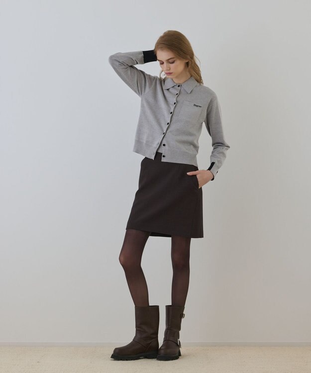 GRACE CONTINENTAL バイカラーロゴニットカーディガン グレー