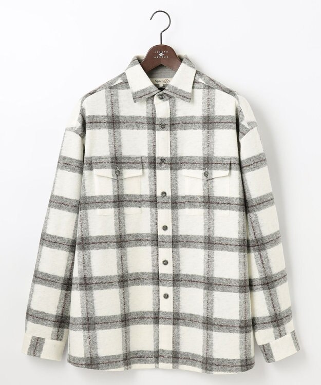 JOSEPH ABBOUD MOUNTAIN 【SPACE／UNISEX】フランネルジャージーブロック シャツ ライトグレー系4