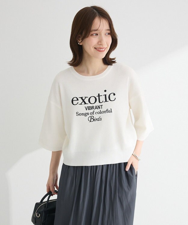 Green Parks ・ＥＬＥＮＣＡＲＥ　ＤＵＥ　ロゴ刺繍６分袖ニット Off White