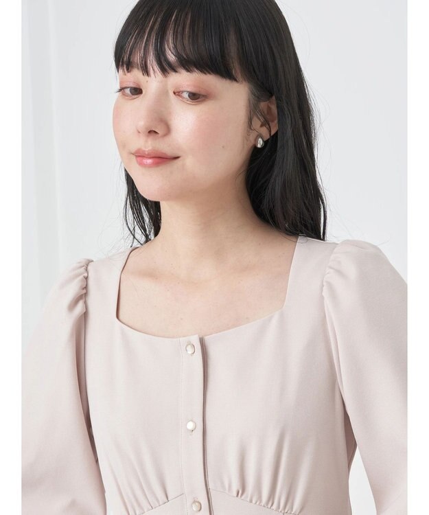 earth music&ecology フロントボタン裾フレアワンピース Beige