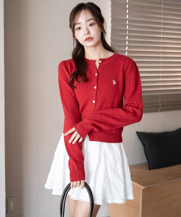 WEGO 【26年春新作】別注USPOLOケーブルニットカーデ ワイン