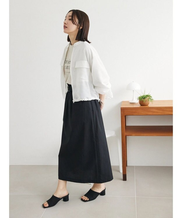 Green Parks 綿麻混バックルベルト付タイトスカート Black