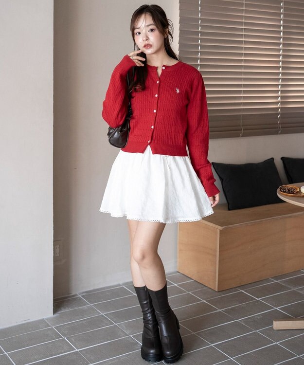 WEGO 【26年春新作】別注USPOLOケーブルニットカーデ ワイン