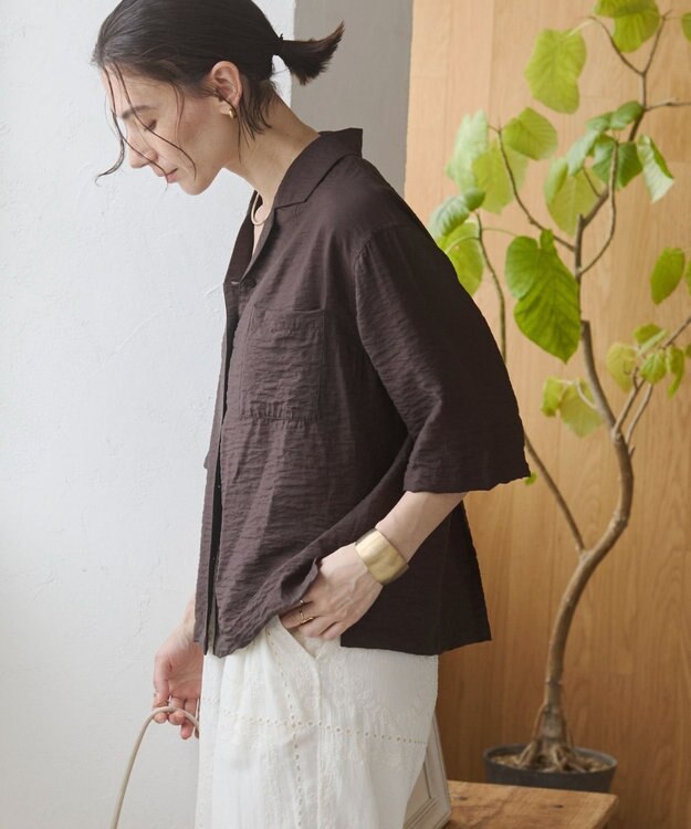 WEGO 【ANGIE VINTAGE】接触冷感開襟シャツ ブラウン