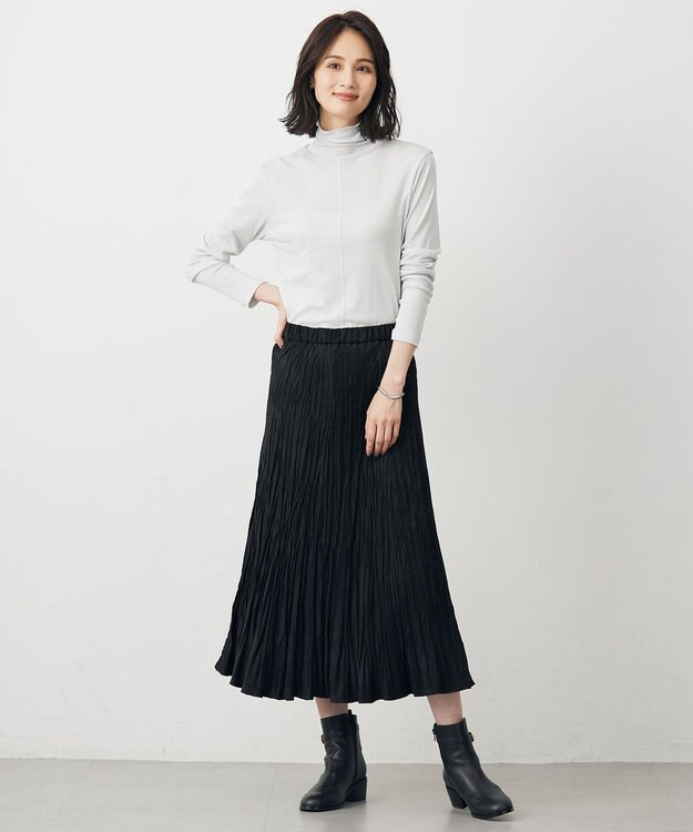 J.PRESS LADIES S ライトマイクロスエード プリーツ スカート ブラック系